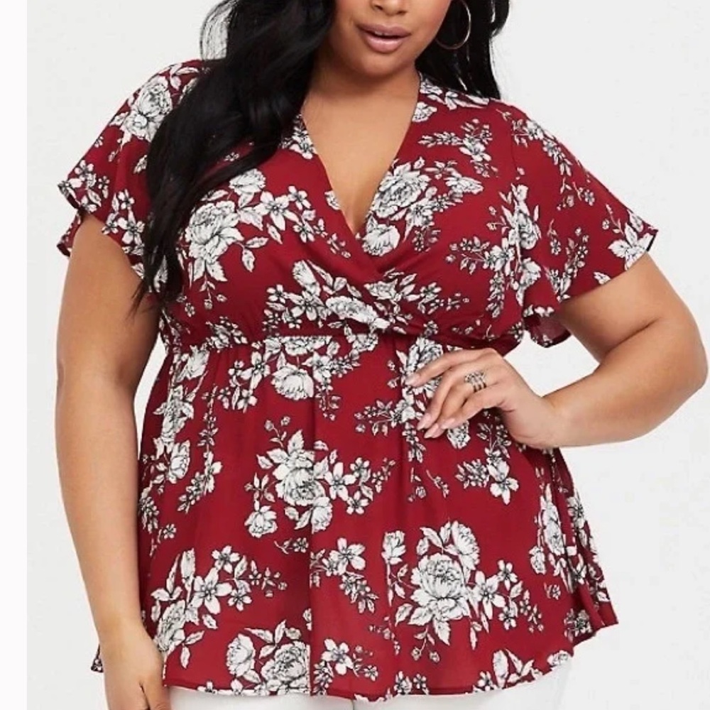 Torrid Burgundy Floral Babydoll Blouse